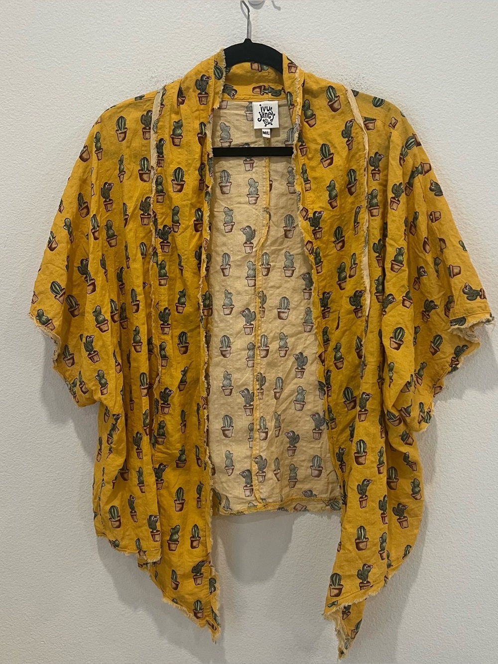 Ivy Jane Yellow Cactus Southwest short Kimono Swim Cover Up Size M/L plant mom